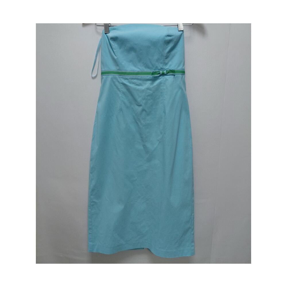 EXPRESS STRETCH Blue Strapless Dress Solid Sleeveless Midi Women Size 4